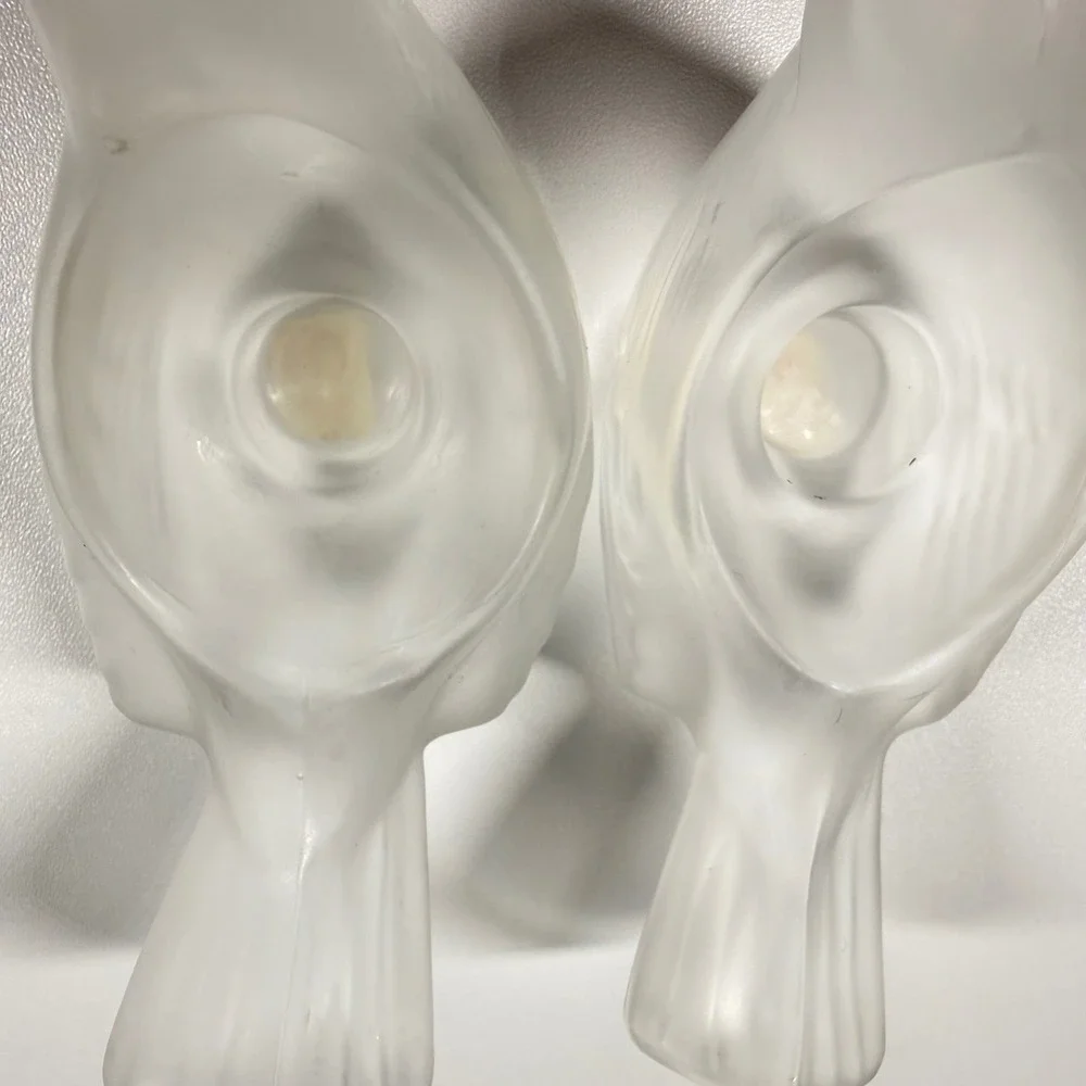 2 SASAKI Crystal Japan Frosted Glass Bird Candle Holders Set Vintage Satin 5